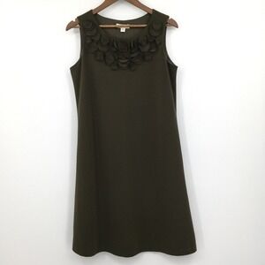 Coldwater Creek Floral Neckline Shift Dress Women 10 Olive Green Mod Classic 60s